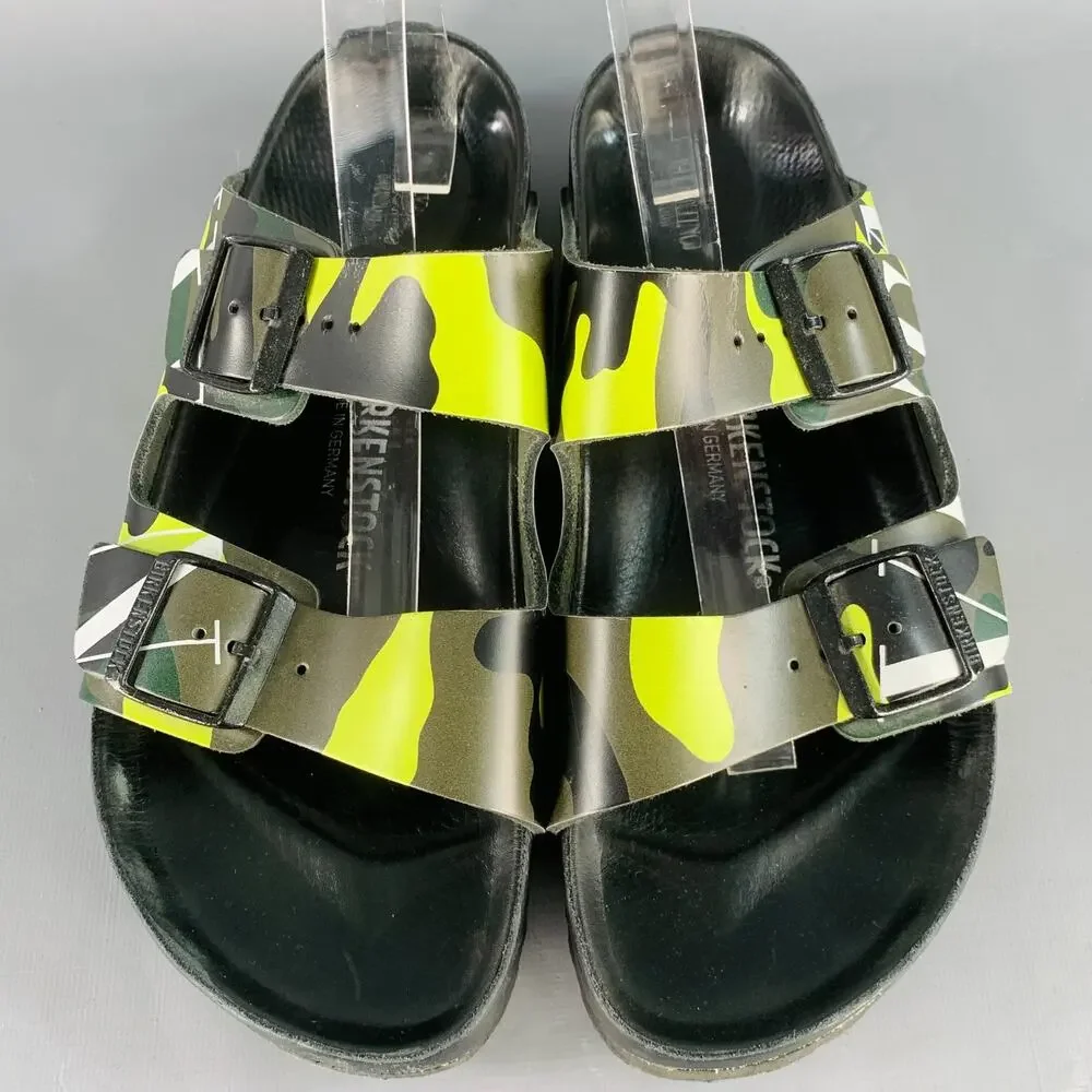 VALENTINO Size 10 Green Olive Camouflage Leather Belted Sandals
